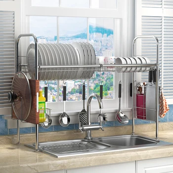 

304 stainless steel kitchen shelf, bowl rack, sink, dishes, chopsticks and drainage rack
