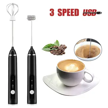 

1pc Milk Drink Coffee Whisk Mixer Electric Egg Beater Frother Foamer Mini Handle 3 Speeds Adjustable,2 Stainless Steel