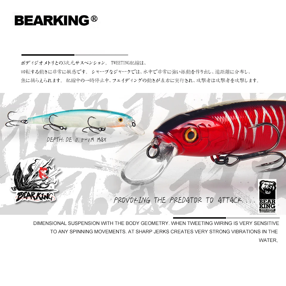 Bearking 128mm 23g Professional Fishing Lures Hard Bait Dive 1.5m Wobblers Minnow fishing lure carp fishing bait