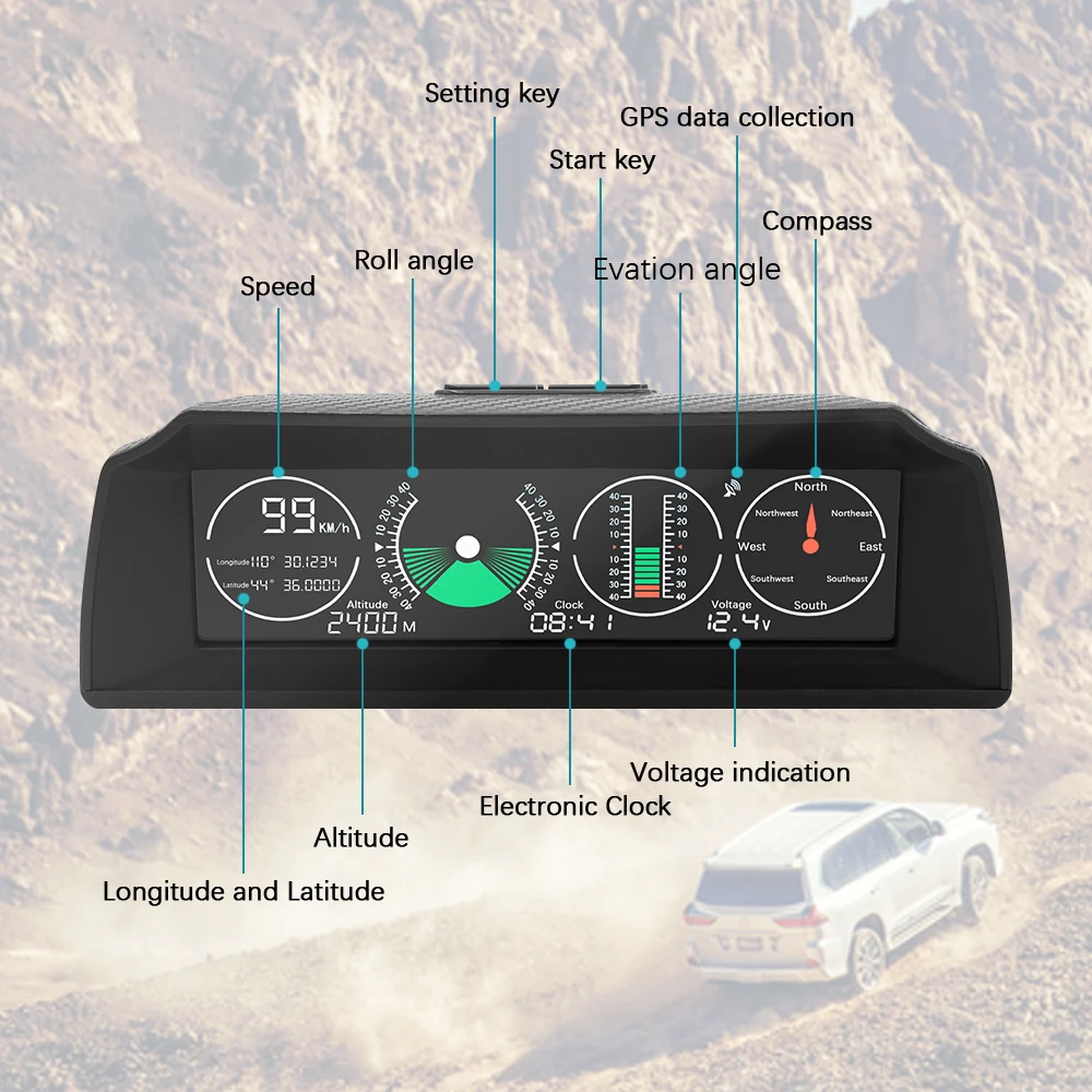 GO 2 GPS эскорт измеритель скорости наклона Инклинометр автомобильный HUD Дисплей OBD2