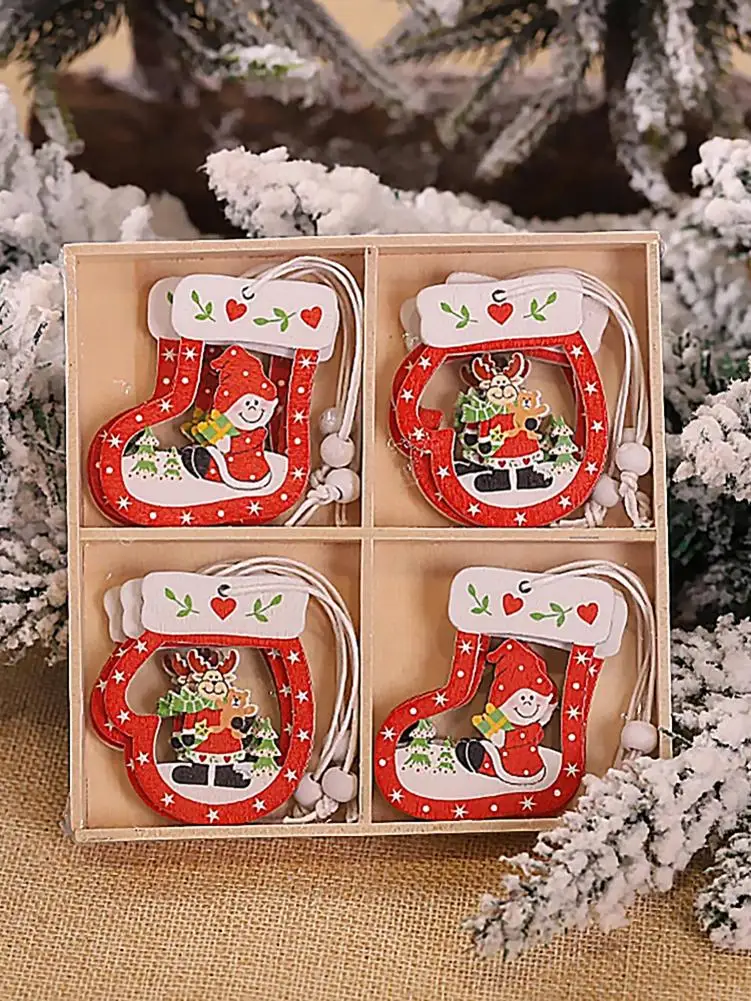 

12pcs/set Wooden Crafts Innovative Christmas Tree Color Wooden Pendants DIY Accessories for Home Decoration
