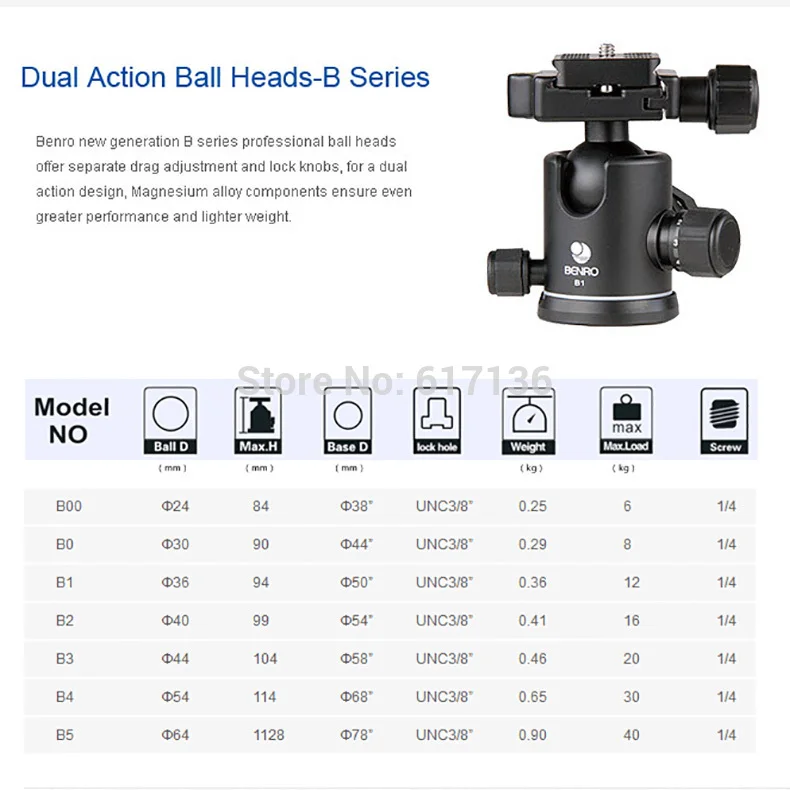 BENRO B4 профессиональный монопод Шаровые Головки для штатива Benro Алюминий двойного действия шаровые наконечники Максимальная нагрузка 30 кг DHL