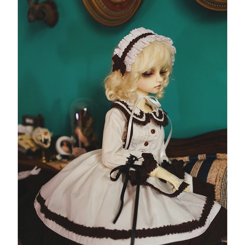 Bjd платье 1/3 1/4 1/6 bjd кукла горничной платье+ украшение для волос+ Носки для 1/6 1/4 1/3 bjd кукла аксессуары, костюм с платьем