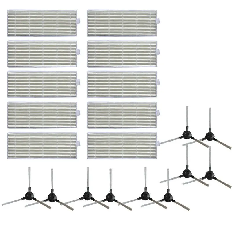 

10Pcs Filters 10Pcs Side Brushes for Proscenic 811Gb / 911Se Vacuum Cleaner