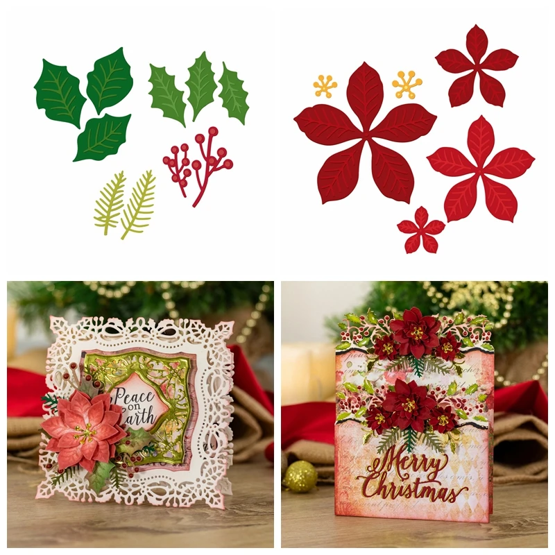 

Christmas Flower And Leaves Metal Cutting Dies Scrapbook DIY Crafts Card Album Photo Make Embossing Stencil New Dies 2020