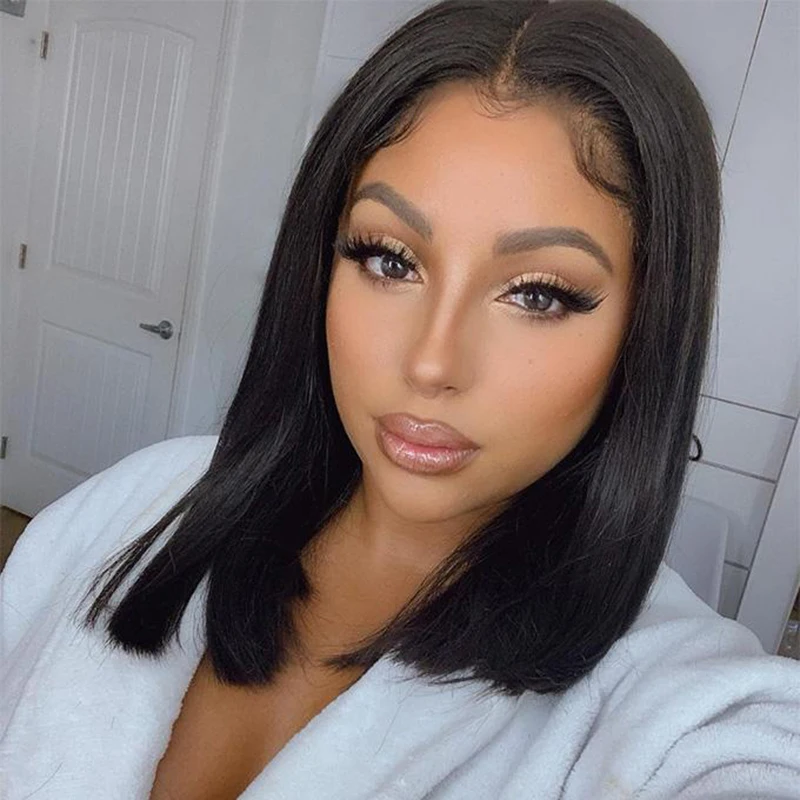 Straight Lace Front Bob Wigs Natural Color Brazilian Remy Human Hair Side/Middle Part Lace Frontal Bob Wigs 150% 8-16In Euphoria