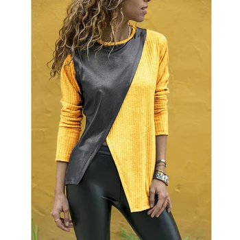 

Autumn Women Long Sleeve Loose Patchwork Shirt Pullover Jumper Casual Tops Shirt Sport Gym Wear