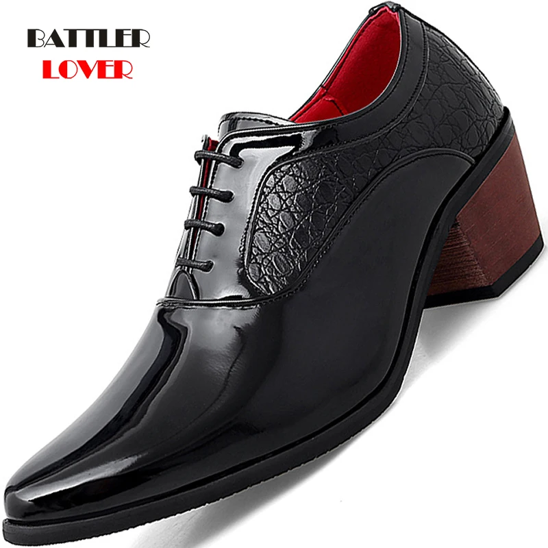 2021 New Men Dress Wedding Shoes Glossy Leather 6cm High Heels Friseur