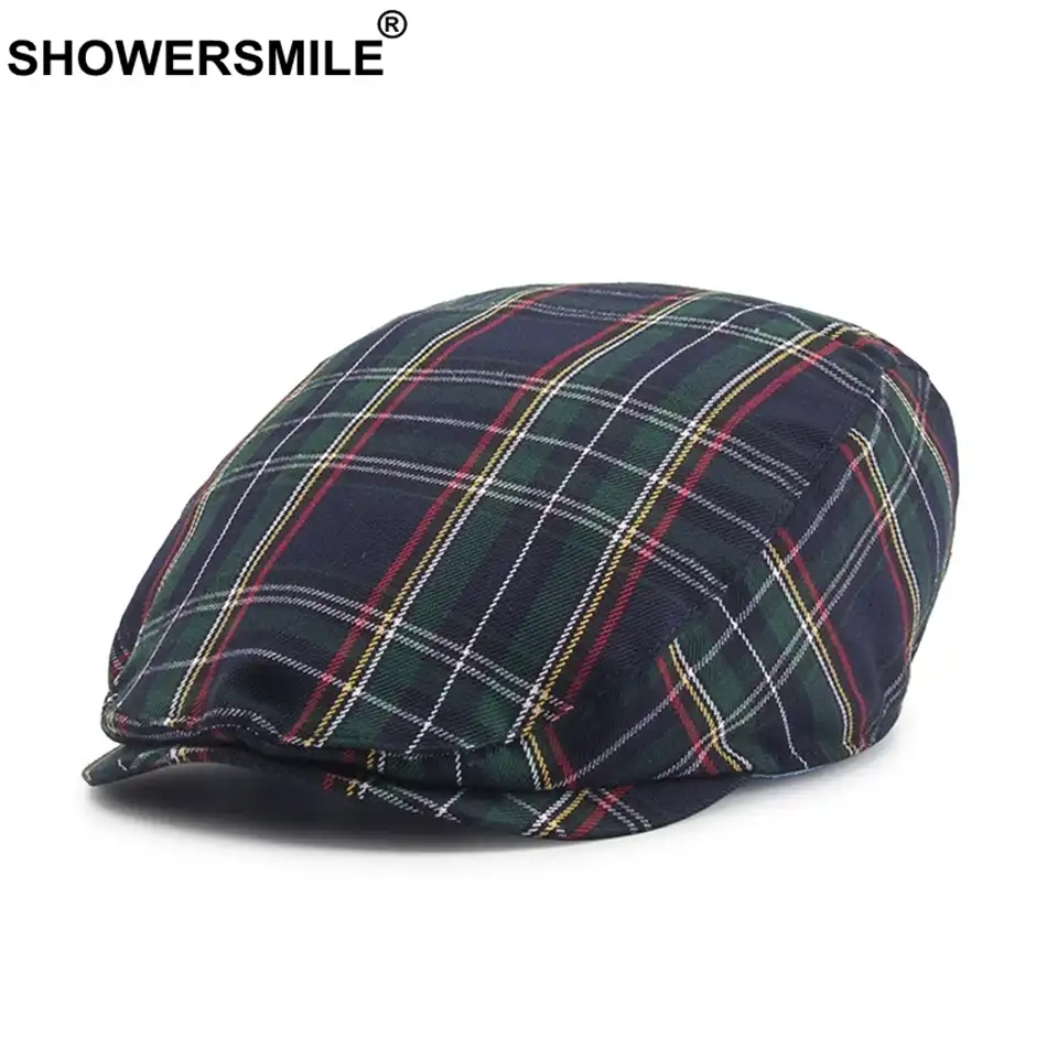 green plaid flat cap