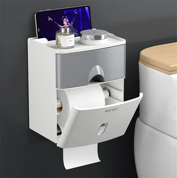 

Wall Mounted Bathroom Toilet Roll Paper Holder Tissue Box Bathroom Shelf Toilet Paper Tray Roll Paper Tube Storage Box