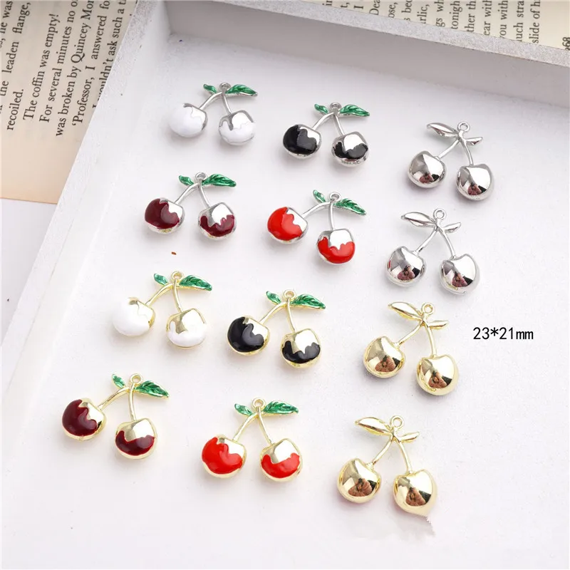 

New arrived 30pcs/lot alloy drop oil cartoon Cherry shape alloy floating locket charms diy jewelry earring/garment accessory