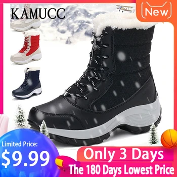 

2019 Women Snow boots Waterproof Parent-Child Winter Boots Thick Fur Platform Non-slip and Warm Comfortable Shoe Plus Size 31-42