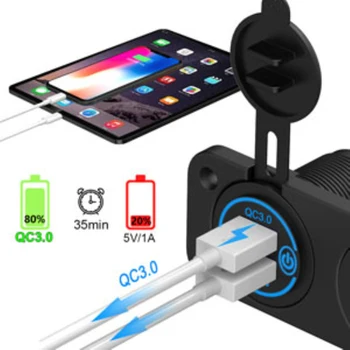 

Quick Charge 3.0 USB car socket, waterproof QC 3.0 dual USB car charger with touch switch and a 200W cigarette lighter