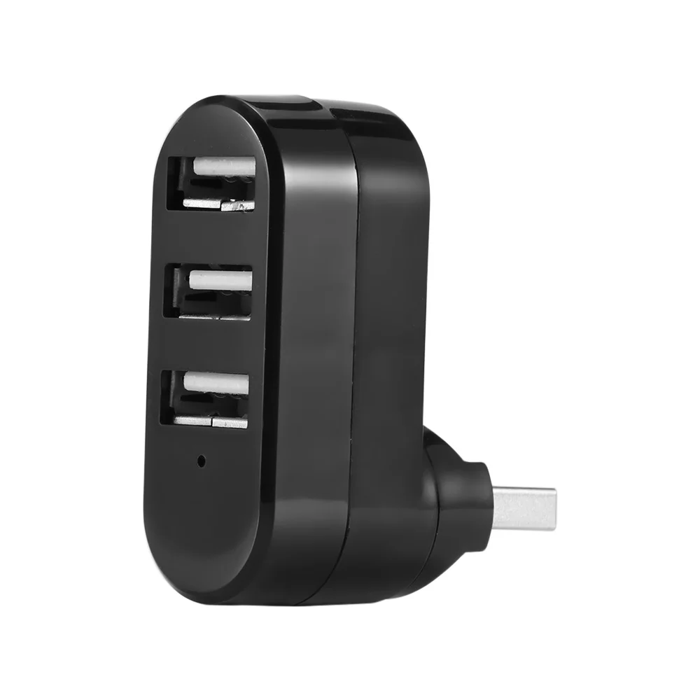 Мини 3 порта USB 2,0 поворотный сплиттер концентратор высокоскоростной передачи данных сплиттер коробка адаптер для ПК ноутбук аксессуары - Цвет: Black