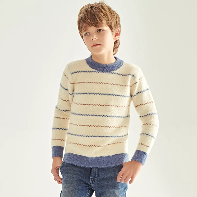

Children Autumn And Winter Sweater 2019 New Style BOY'S Korean-style Fashion Knitted Pullover Big Kid Mink Cashmere Thick Sweate