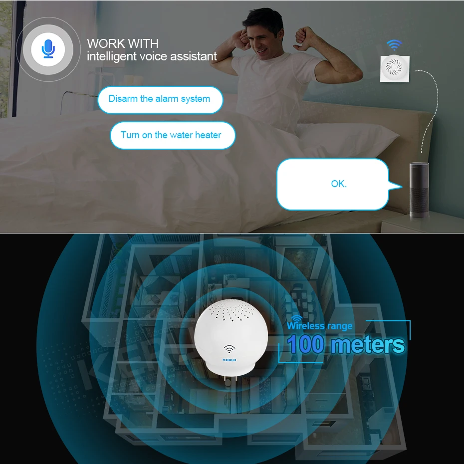 KERUI WM5221 Tuya Smart WIFI Home Security Alarm System WIFI DoorBell 52 Songs APP Control Wireless  Door Sensor Burglar Alarm