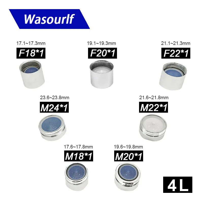 Водосберегающий аэратор для крана Wasourlf, 4 л, M18, M20, M22, M24, с наружной или внутренней резьбой, аксессуары для смесителя переходник для крана m16 m18 m20 m21 m22 m24 резьбовая переводная резьба латунный смеситель носик аксессуары соединитель для ванной и кухни