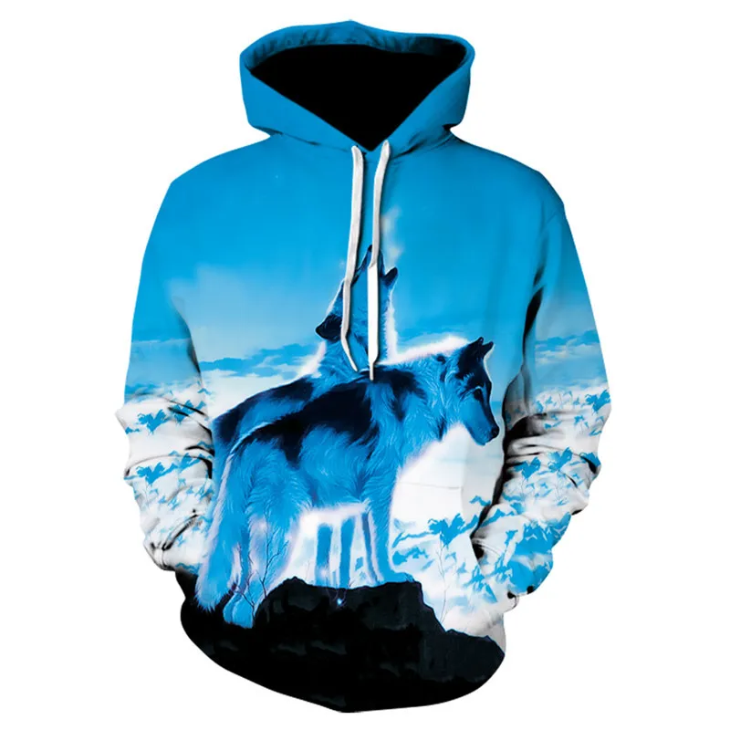 

Autumn Winter Men/Women Hoodies Sweatshirt 3D Digital Print Ice Snow Wolf Couple Pullover Sweatshirts Casual Unisex Hooded Tops
