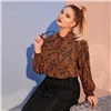 SHEIN Плюс Размер Многоцветный тигр кожи печати галстук шеи Блузка Топ для женщин осень Бишоп рукав элегантный офис леди плюс блузки