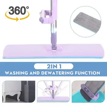 

Wet & Dry Free Hand Washing Flat Mop Lazy 180 Rotating Mop Squeezing Strong Water Absorption Floor Cleaner Household Cleaning
