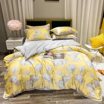 

Country Style 4Piece Duvet Cover Set Golden leaves 100% Flower Floral pattern Bedding set Bed sheet Pillow case
