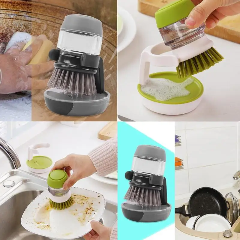 

Kitchen Cleaning Brush Utensils Dish Pot Home Wash Up Bracket Easy Place Soft Comfortable Non-slip with Liquid Soap Dispenser
