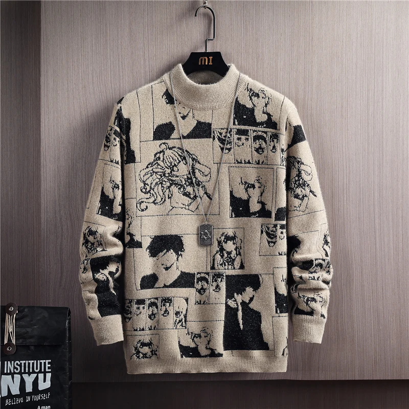 Мужской свитер осень-зима свитера с аниме-рисунком тонкие мужские пуловеры