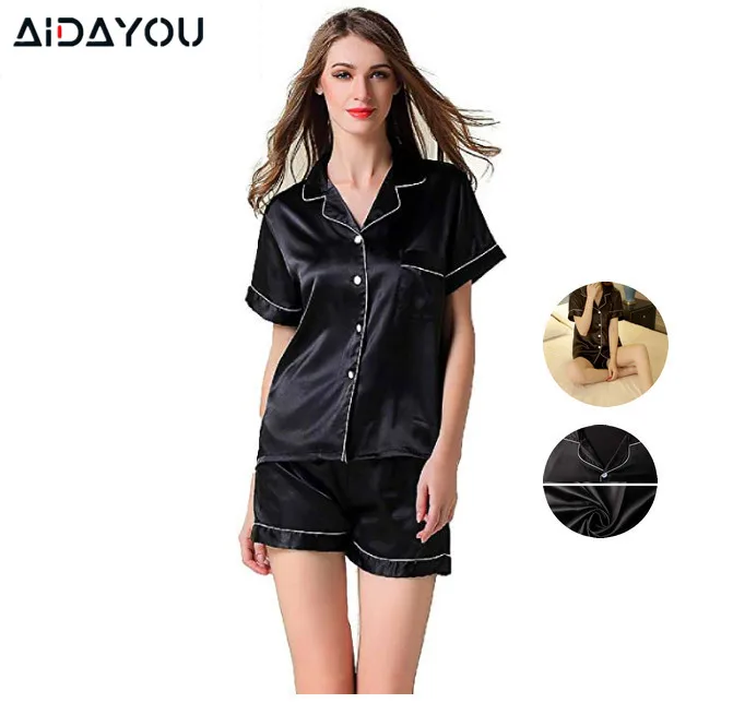 Пижамный комплект из двух предметов пижамный атласа и шелка с короткими рукавами