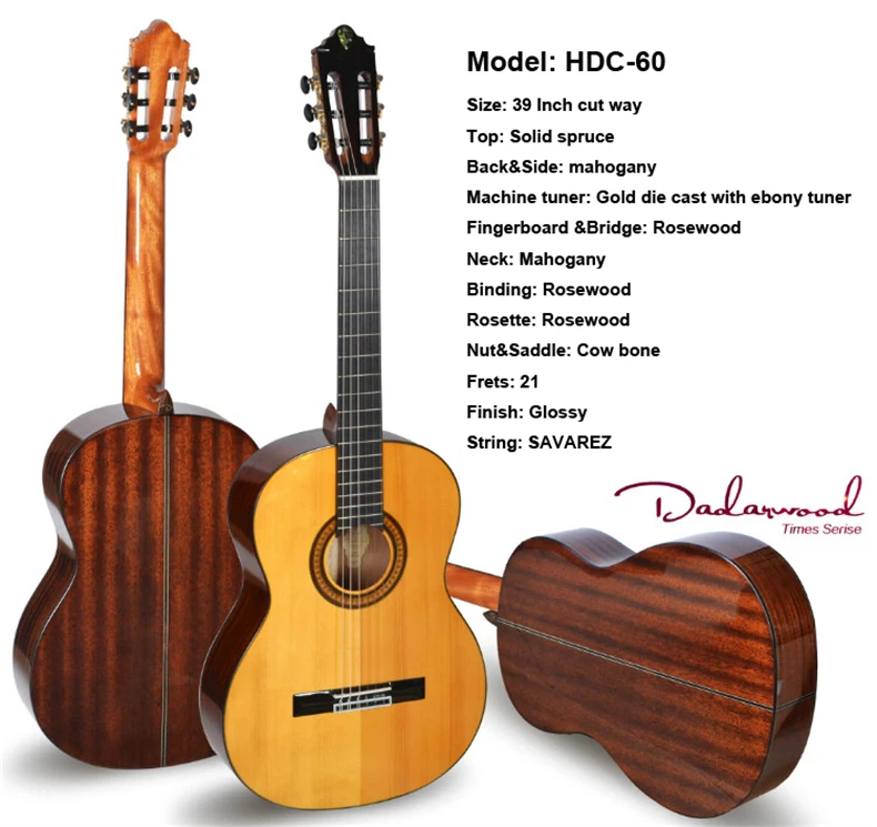HDC-60 Dadarwood HDC-62 одноцветным верхом, Классическая Гитары, Гитары классика, Классические гитары - Цвет: HDC-60