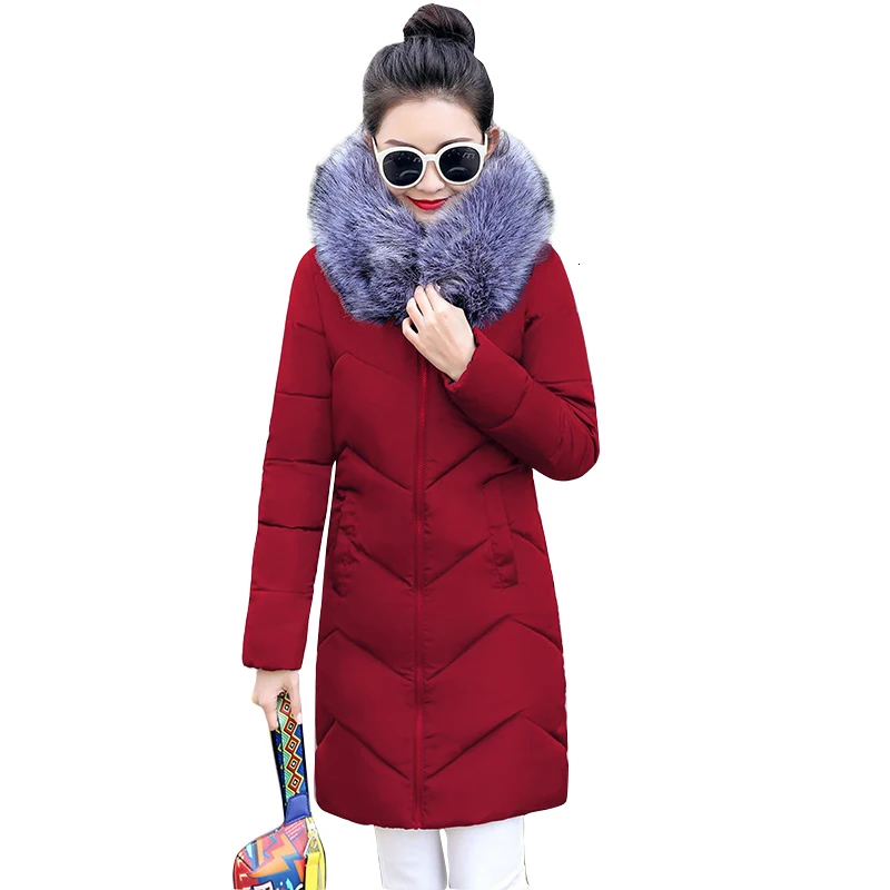 Большое меховое зимнее пальто, утепленная парка для женщин, тонкая длинная куртка, зимнее пальто, пуховик из хлопка для девушек, Зимняя