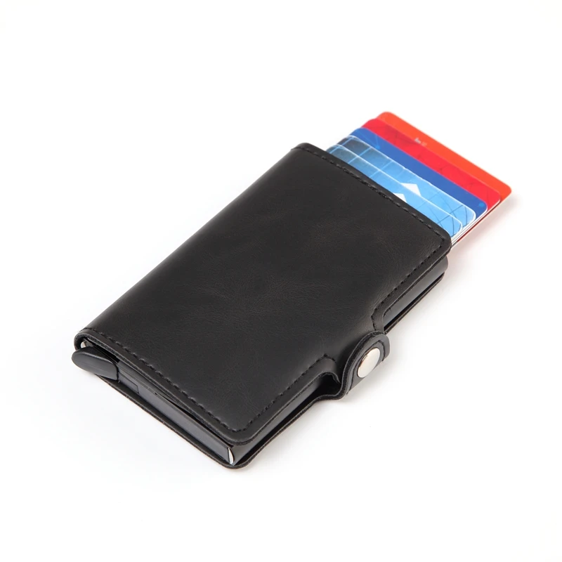 Мужской кожаный бумажник Crazy Horse, Алюминиевый RFID кошелек, Карманный держатель для карт, блокирующий автоматический всплывающий мини-кошелек для кредитных карт, подарок