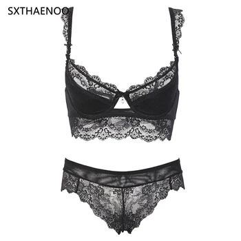 

SXTHAENOO New Women's Underwear Set Lace Sexy Push-Up Bra And Panty Sets Comfortable Brassiere Adjustable Gathered Lingerie