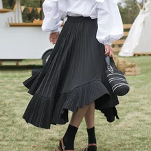 Красивая Черная полосатая эластичная юбка с высокой талией, с рюшами, необычная Женская юбка, повседневная, дикая, простая, модная, осенняя, новая, TD119