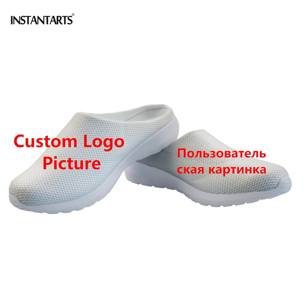 

INSTANTARTS Women Mesh Sandals Super Light Beach Slippers Breathable Slip-on Flats Shoes Custom Logo/Picture Shoes Mujer Girls