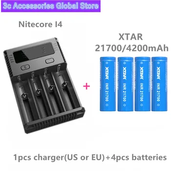 

4Pcs Xtar Rechargeable battery INR 21700 Battery 4200mAh 3.7V high drain MAX 45A Discharge with nitecore I4 charger VC4 charger