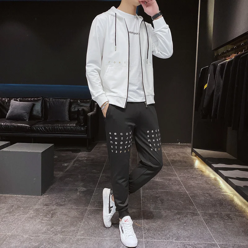 

Tracksuit 2020 Spring Autumn Sport Suit Hooded Sweatshirts+Pants Hip Hop Printing 2 Piece Set For Men Sweatsuit Clothing