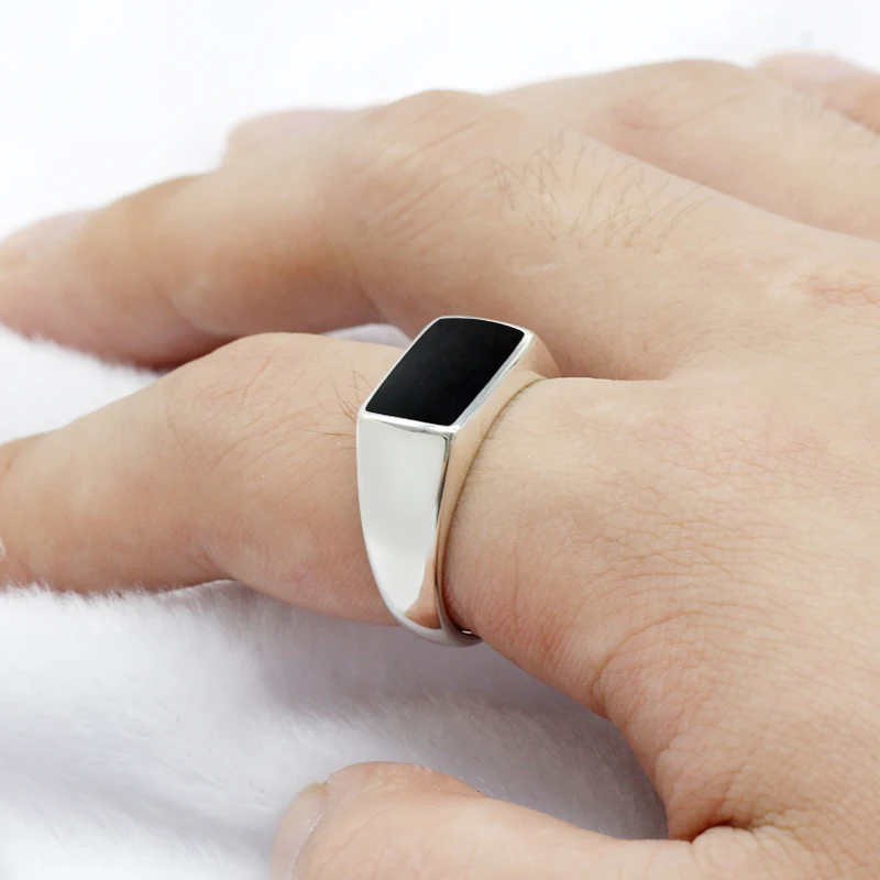 Turkish Men Ring 925 Sterling Silver Rectangle Black Enamel Thai Silver Ring for Men Women Unisex Fashion Jewelry Dropshipping - Image 5