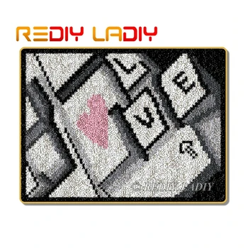 

Latch Hook Rug Kits Crocheting Carpet Rug Love Keyboard Acrylic Yarn Pre-Printed Canvas Cushion Mat DIY Crochet Tapestry Crafts