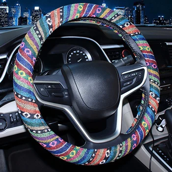 

Flax Steering Wheel Cover Car National Style Ethnic Anti Slip Protector Interior Accessories 38*3.4cm Universal Durable