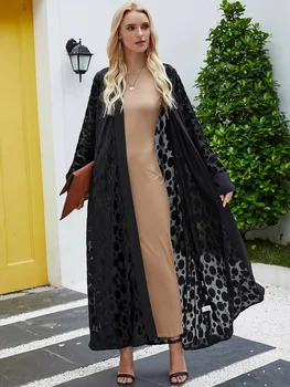 

SuperAen Middle East Muslim New Fashion Dubai Arab Black Solid Cardigan Robe Trench Coat for Women