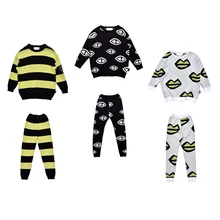 Коллекция года, комплекты детской одежды осенне-зимние футболки с длинными рукавами для маленьких девочек, свитер, штаны вязаные куртки для мальчиков