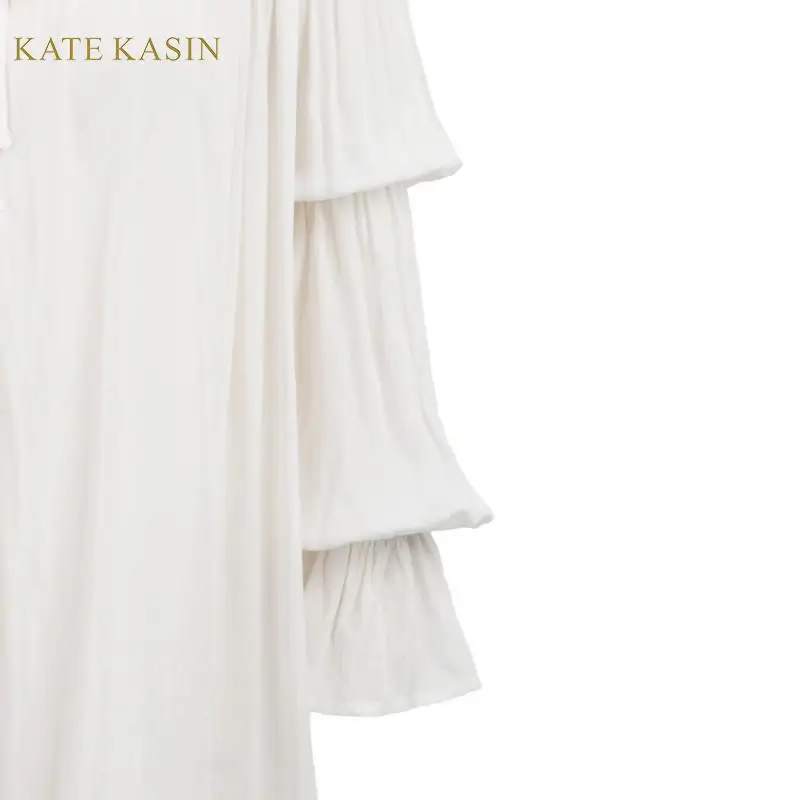 Kate Kasin женская рубашка в стиле ренессанса, Пиратская блузка, винтажная, с длинным рукавом, с открытыми плечами, удобная туника, топы, блузки, рубашка с вырезом лодочкой