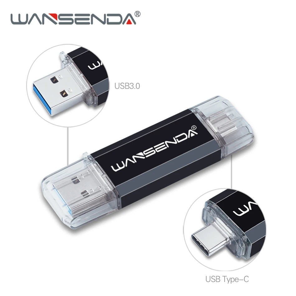 WANSENDA флеш-накопитель USB OTG type-C 512 ГБ 256 ГБ Usb 3,0 флеш-накопитель 128 ГБ Usb флешка 64 ГБ 32 ГБ 16 ГБ Флешка для устройств type-C/ПК - Цвет: Черный