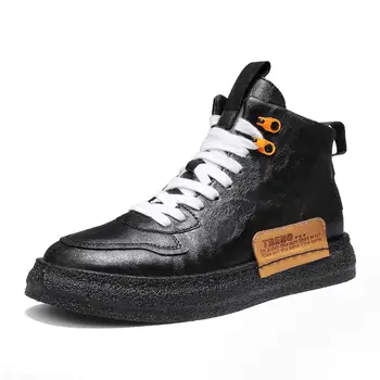 

High top Men Casual Shoes Men Fashion Lace up shoes Spring &Autumn Comfy Luxury Leather Men Shoes Man Business style chaussure