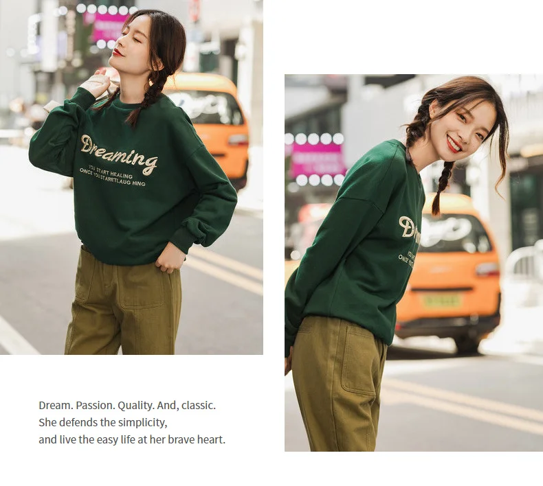 INMAN Winter New Arrival Literary 100%Cotton O-neck Personality Drop-shoulder SLeeve Loose Women Sweatshirts