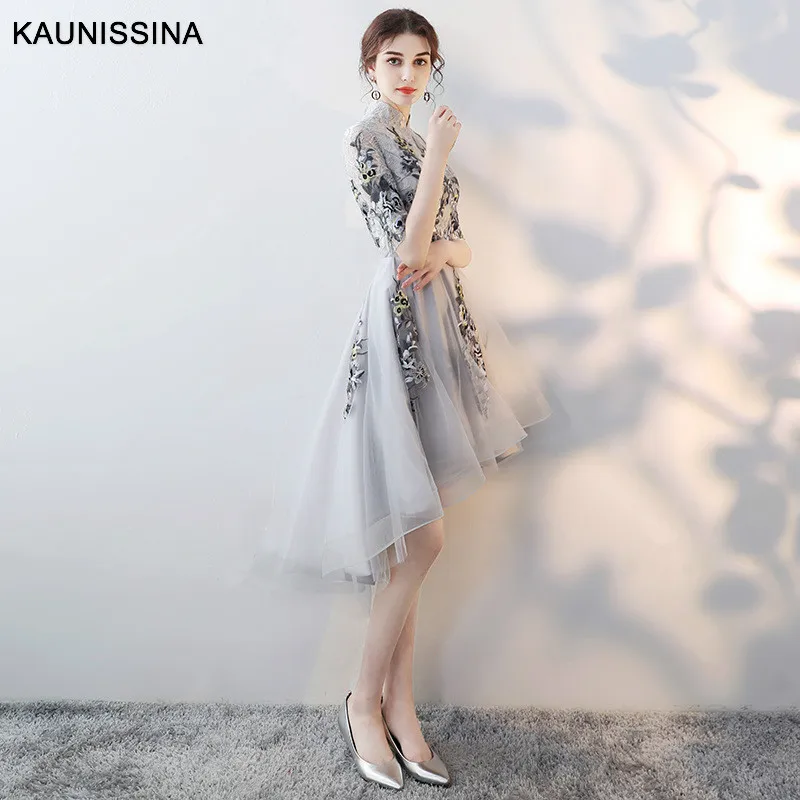 KAUNISSINA, роскошные коктейльные платья с вышивкой, высокий воротник, половина рукава, цветочное коктейльное платье, длина до колен, официальное платье, вечерние платья
