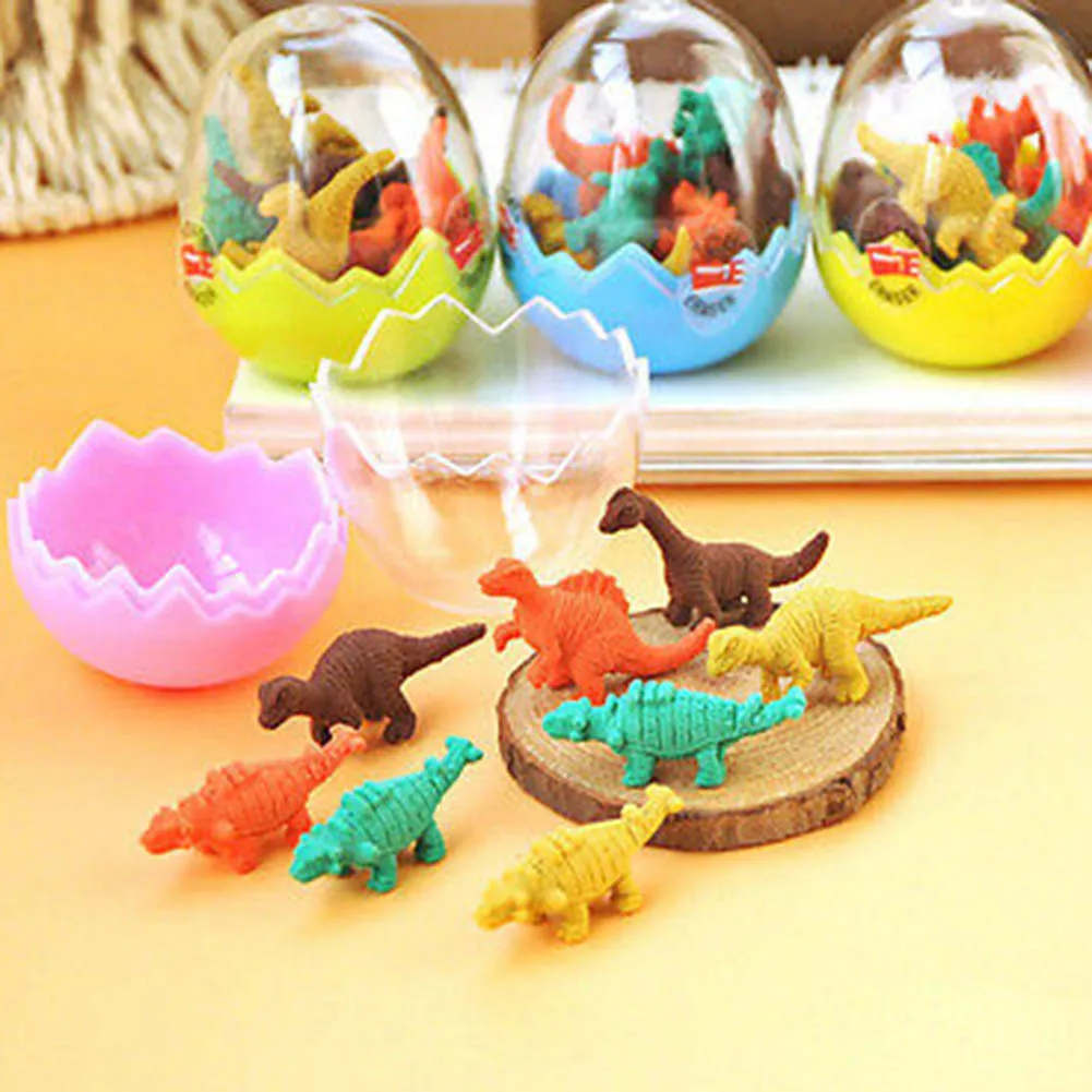 Best 8Pcs Pack New Colorful Novelty Mini Dinosaur Egg Student Little Eraser Students Stationary Cute Creative Gift Random Color