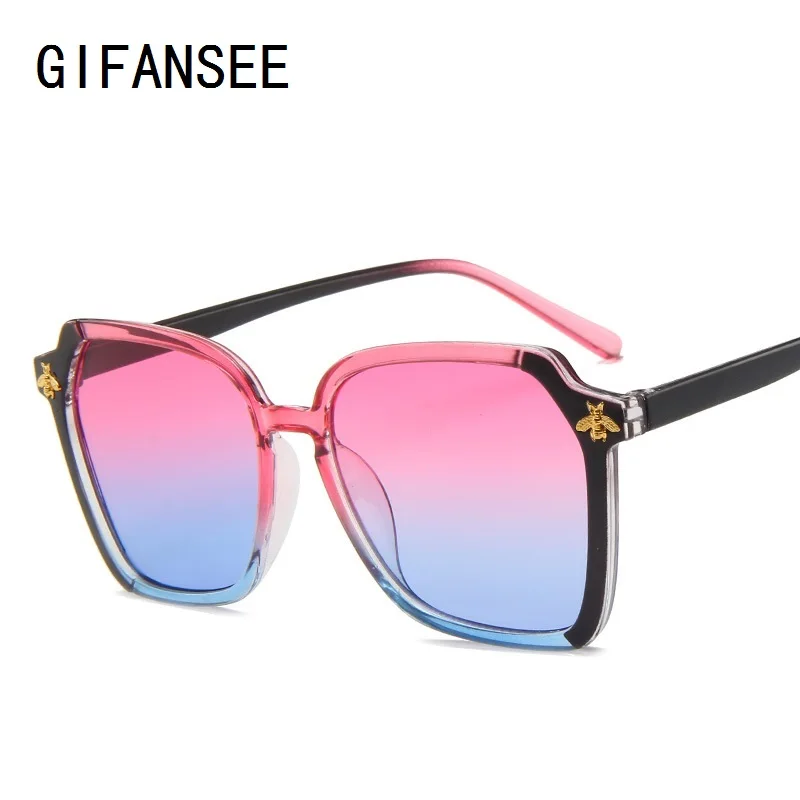 GIFANSEE bee квадратные градиентные женские зеркальные солнцезащитные очки негабаритные Роскошные Брендовые мужские винтажные дизайнерские uv400