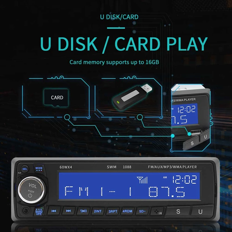 Bluetooth автомобильный Радио MP3-плеер Стерео Usb Aux автомобильный стерео аудио Su-1088