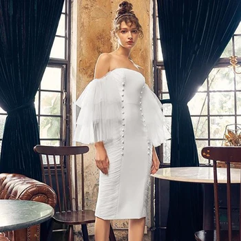 

Ocstrade White Bandage Dress 2020 Summer Strapless Women Bandage Dress Bodycon Club Evening Party Dress